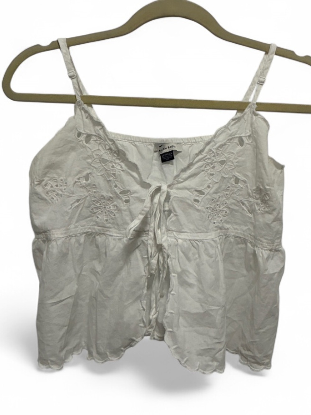 American Eagle Outfitters White Lace-Trim Spaghetti Strap Crop Top